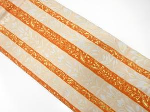 縞に花更紗模様織り出し　名古屋帯